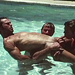 Three horny gays having sexy fun with their cocks in a pool