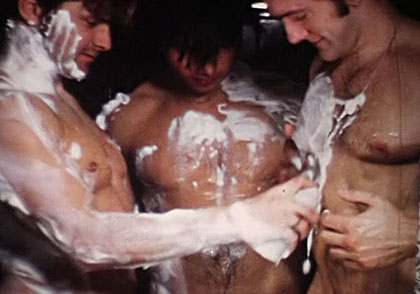 *Video:3 straight man are playing with shaving cream in the shower